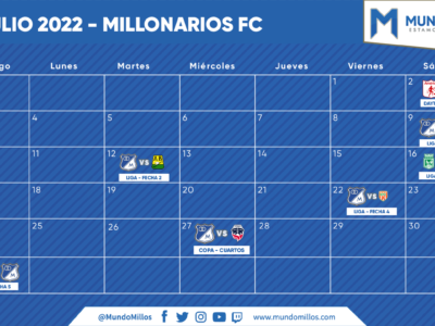 Calendario Millonarios Julio 2022
