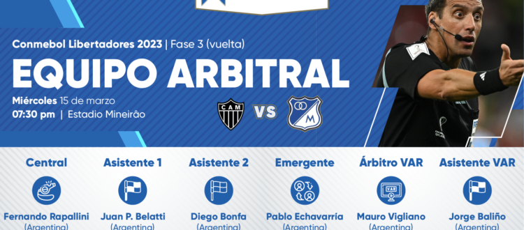 Árbitros Atlético Mineiro Millonarios 2023