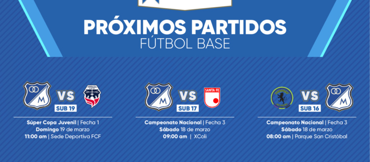 Programación fútbol base Millonarios marzo 18-19 2023