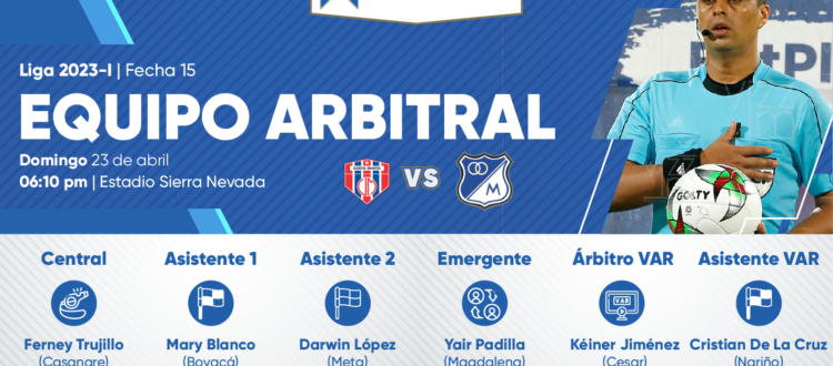 Árbitros Unión Magdalena Millonarios 2023