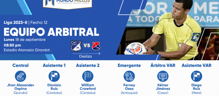 Árbitros Medellín Millonarios 2023