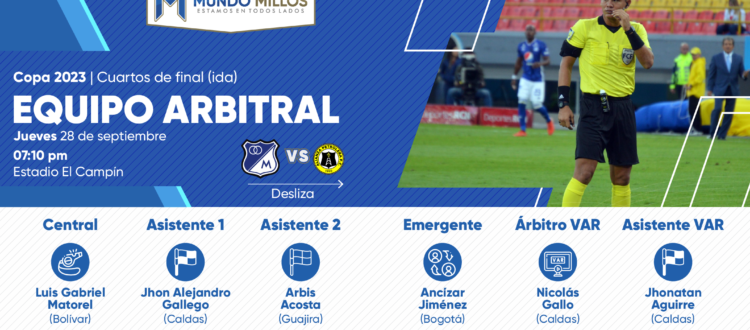 Árbitros Millonarios Alianza Petrolera Copa 2023