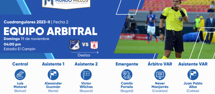 Árbitros Millonarios América Cuadrangulares 2023-II