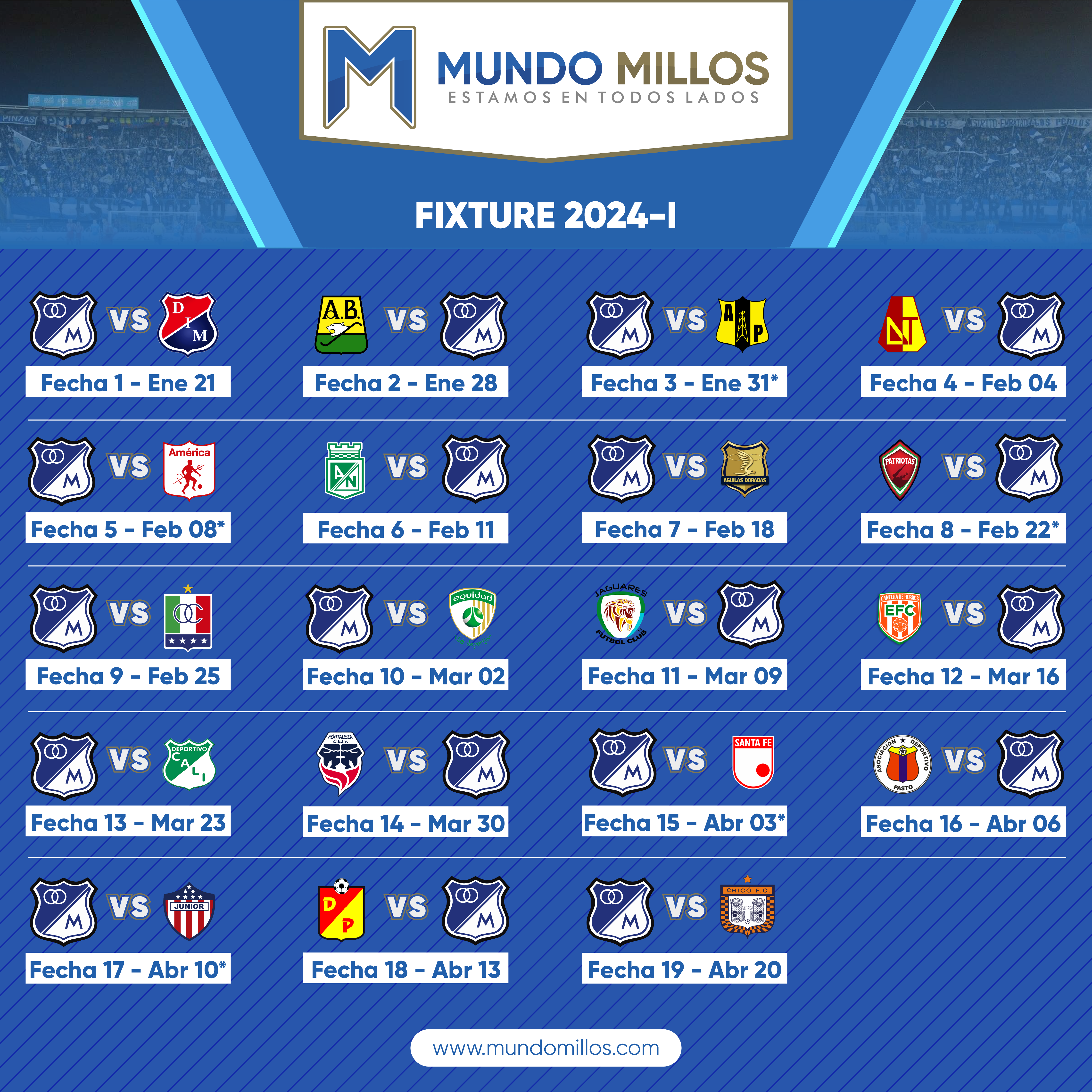 Fixture Millonarios Apertura 2024