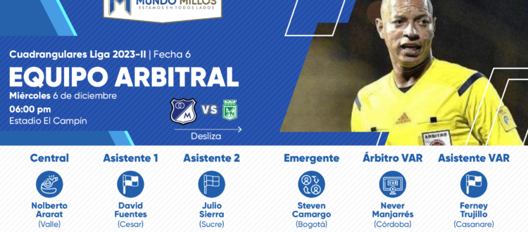 Árbitros Millonarios Nacional Cuadrangulares 2023