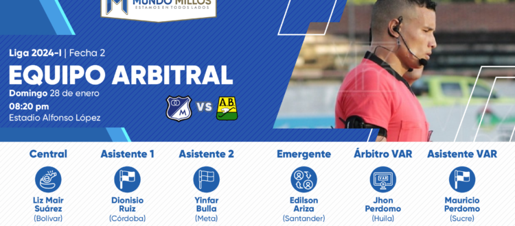 Árbitros Bucaramanga Millonarios 2024