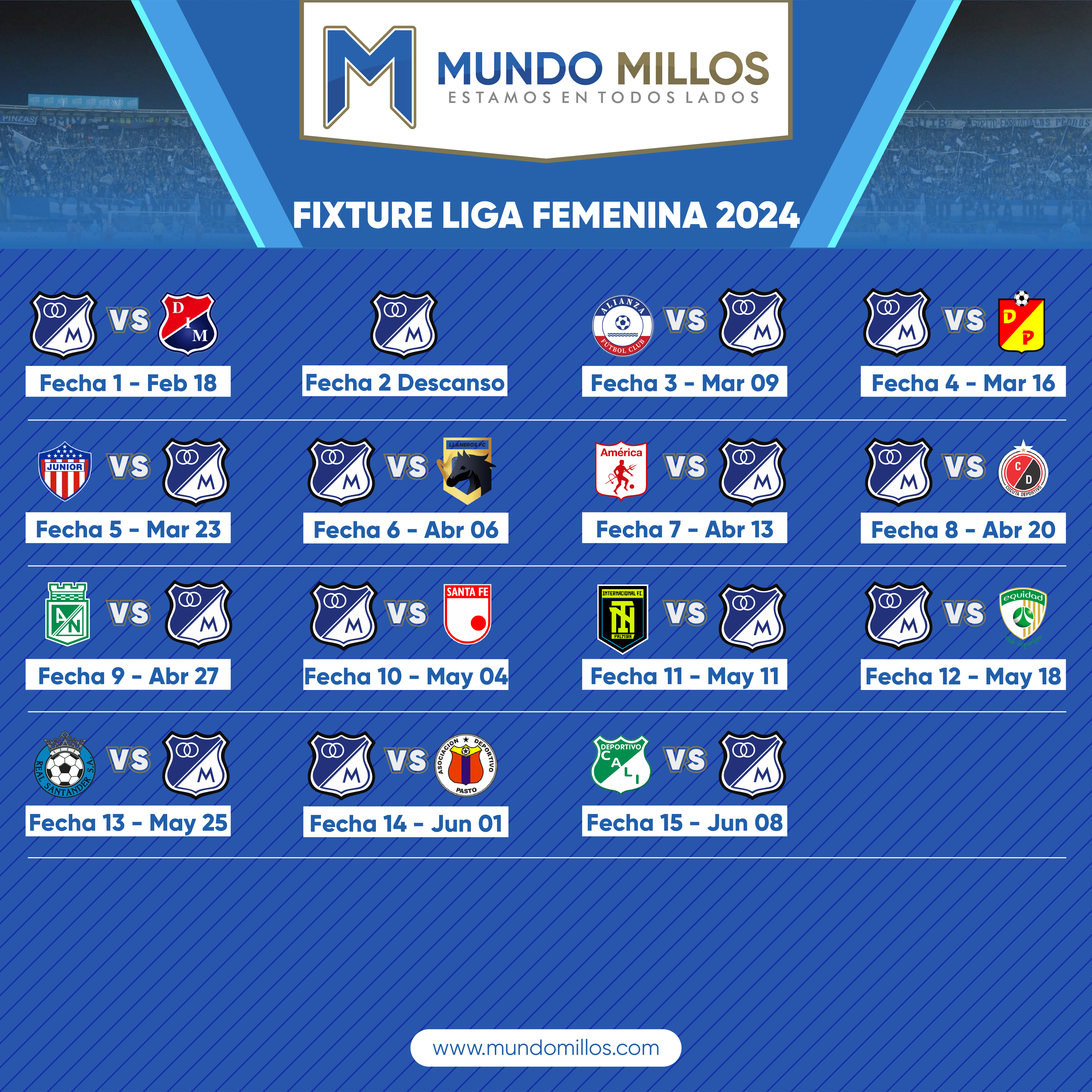 Fixture Millonarios Liga Femenina 2024