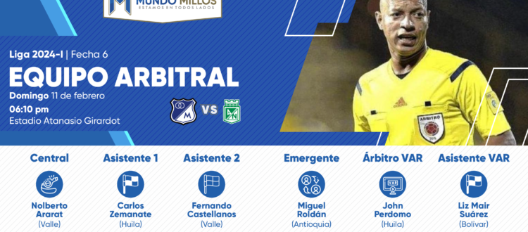 Árbitros Nacional Millonarios 2024