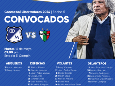 Convocados de Millonarios vs Palestino