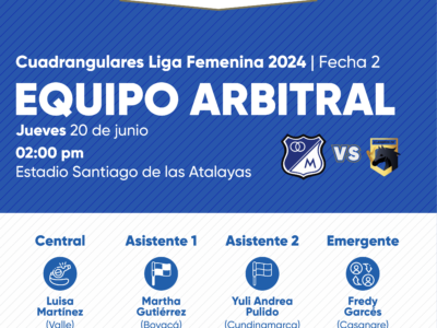 Árbitros Llaneros vs Millonarios Cuadrangulares Liga Femenina 2024