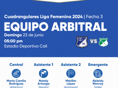 Árbitros Cali Millonarios Liga Femenina 2024