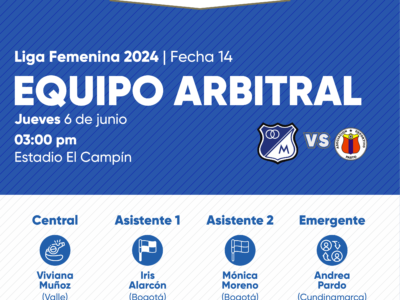 Árbitros Millonarios vs Pasto Liga Femenina 2024