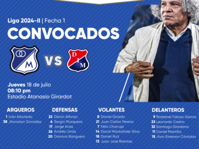 Convocados de Millonarios vs Medellín 2024-II