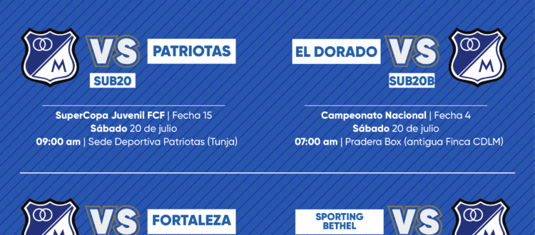 Programación Fútbol base Millonarios julio 20-21