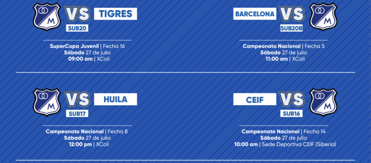 Programación Fútbol base Millonarios Julio 27 2024