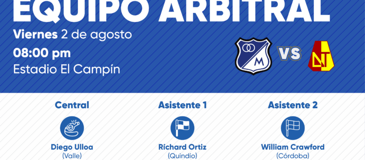Árbitros Millonarios Tolima 2024