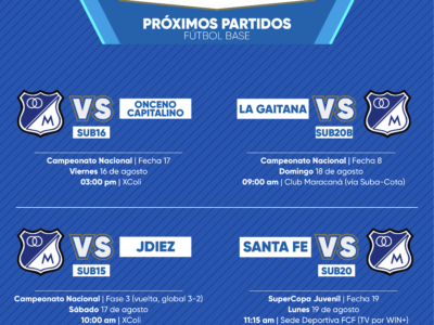 Programación Fútbol base Millonarios agosto 16 2024