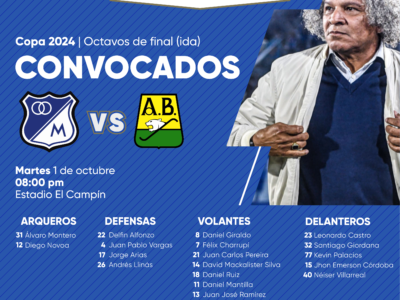 Convocados de Millonarios vs Bucaramanga.