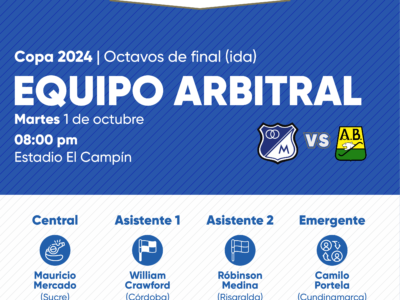 Árbitros Millonarios vs Bucaramanga Copa 2024