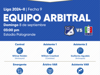 Árbitros Once Caldas vs Millonarios 2024-II