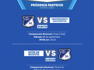 Programación fútbol base Millonarios septiembre 28 de 2024