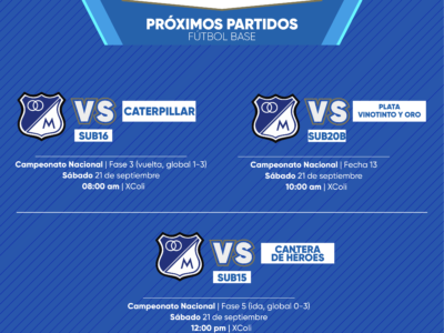 Programación fútbol base Millonarios septiembre 21 2024