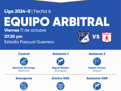 Árbitros América vs Millonarios 2024