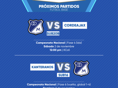 Programación Fútbol base Millonarios noviembre 2 2024