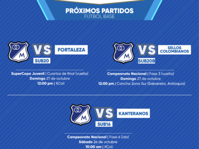 Programación Fútbol Base Millonarios octubre 26 2024