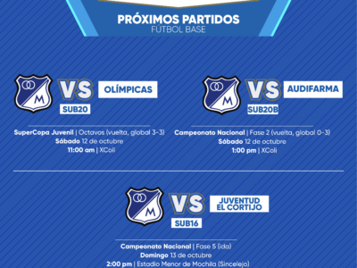 Programación Fútbol Base Millonarios octubre 12-13 2024