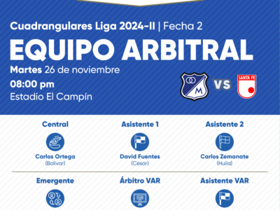 Árbitros Santa Fe Millonarios Cuadrangulares 2024