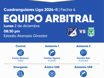 Árbitros Nacional vs Millonarios Cuadrangulares 2024