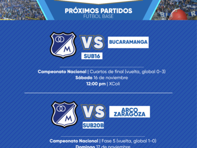 Programación Fútbol Base Millonarios noviembre 16-17 2024