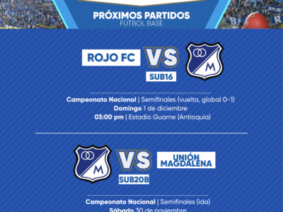 Programación Fútbol base Millonarios noviembre 30