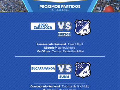 Programación Fútbol Base Millonarios noviembre 9-10 2024