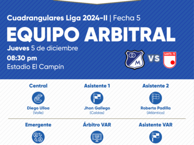 Árbitros Millonarios vs Santa Fe Cuadrangulares 2024