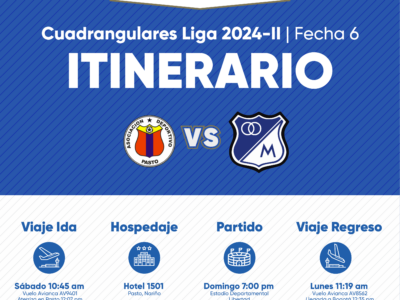 Itinerario de Millonarios vs Pasto 2024