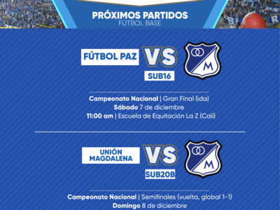 Programación Fútbol Base Millonarios diciembre 7 2024