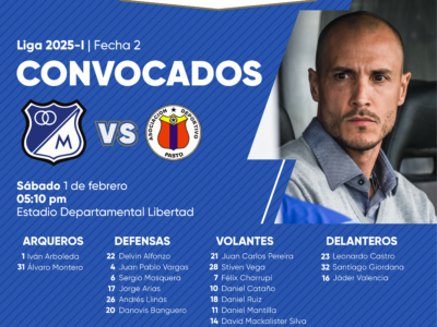 Convocados de Millonarios vs Pasto