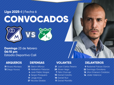 Convocados de Millonarios vs Cali 2025