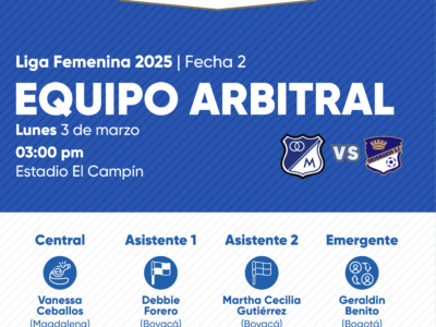 Árbitros Millonarios vs Orsomarso Liga Femenina 2025