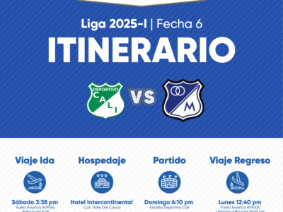 Itinerario de Millonarios vs Cali 2025