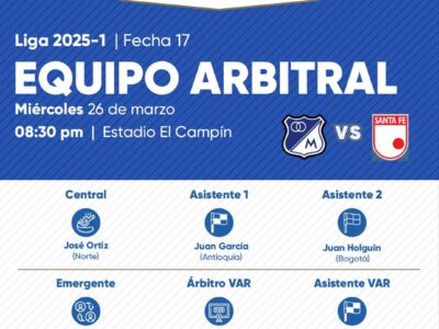 Arbitros Millonarios vs Santa Fe 2025