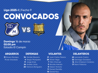 Convocados de Millonarios vs Águilas Doradas 2025