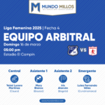 Árbitros Millonarios vs América Liga Femenina 2025