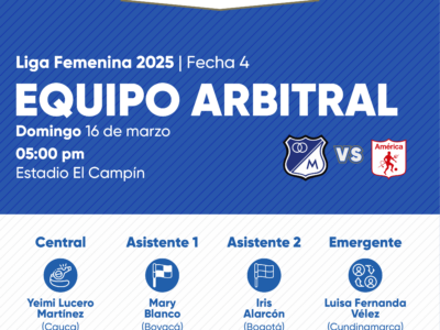 Árbitros Millonarios vs América Liga Femenina 2025