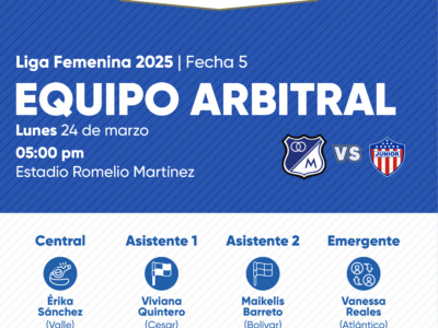 Árbitros Junior vs Millonarios Liga Femenina 2025