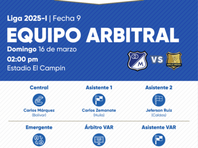 Árbitros Millonarios vs Águilas Doradas 2025