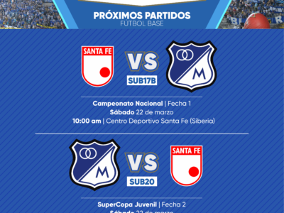 Programación fútbol base Millonarios marzo 22 de 2025