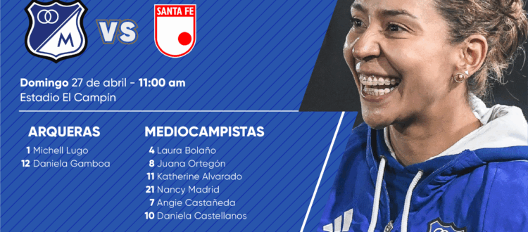 Convocadas de Millonarios vs Santa Fe 2025-I